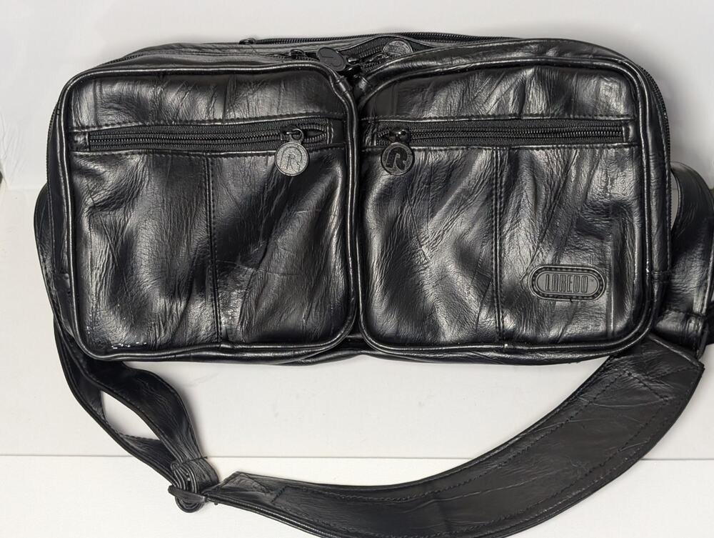 Vintage Royal Laredo Camera Camcorder Bag Black Faux Leather Shoulder Strap